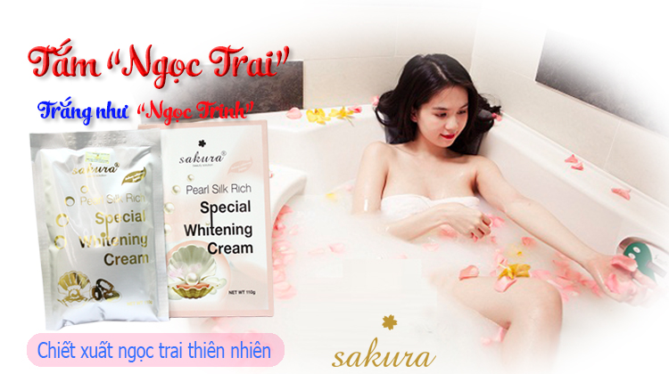 kem tắm trắng ngọc trai và tơ tằm Sakura Pearl Silk Rich Special Whitening Cream